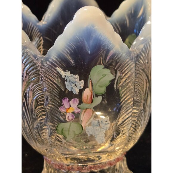 Vintage Hand-Painted Clear Glass Tulip-Style Candle Holders With Floral Design - Picture 4 of 10